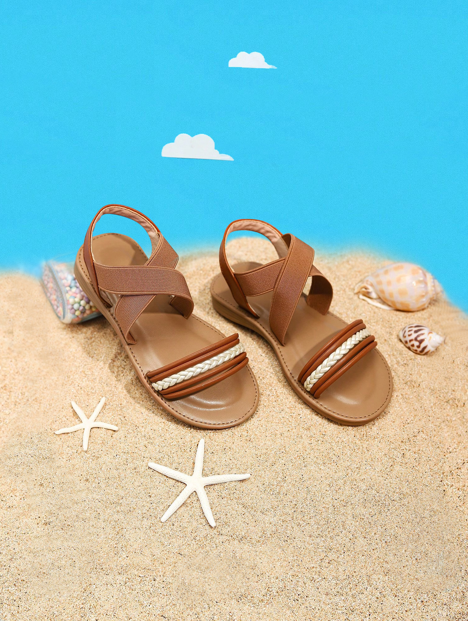 Childrens-Brown-Roman-Sandals-1.jpg Kids' Brown Roman Gladiator Sandals - Buckle Strap, Summer - Image 1