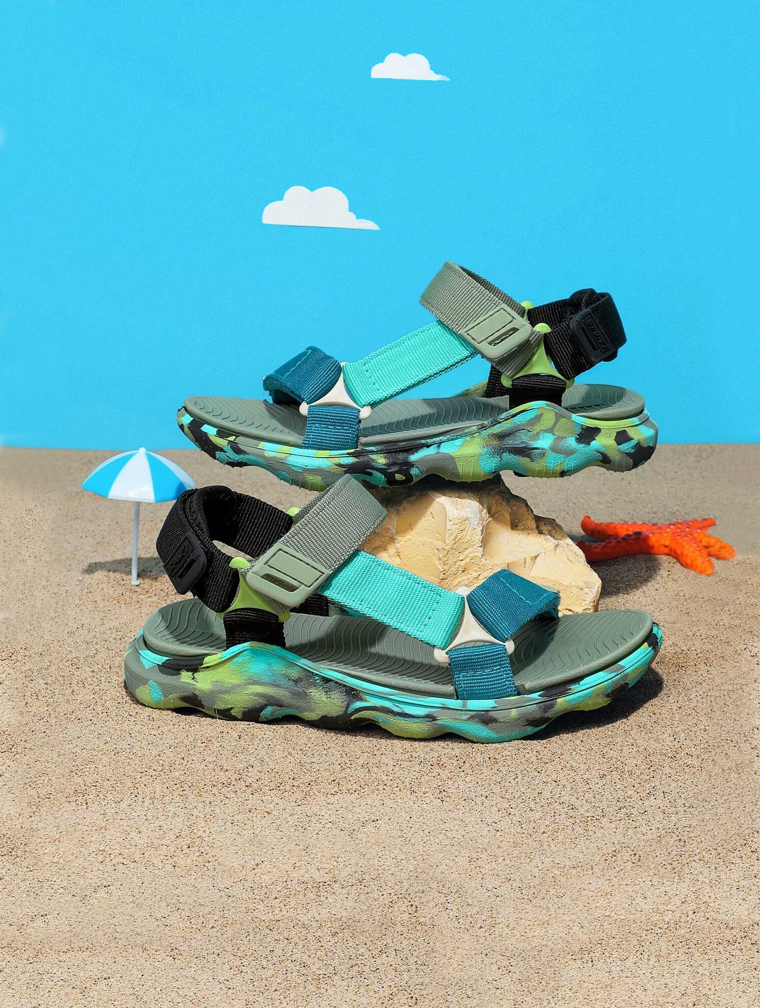 Childrens-Camo-Beach-Sandals-1.jpg Kids' Camo Beach Sandals - Adjustable Straps, Anti-Slip EVA - Image 1