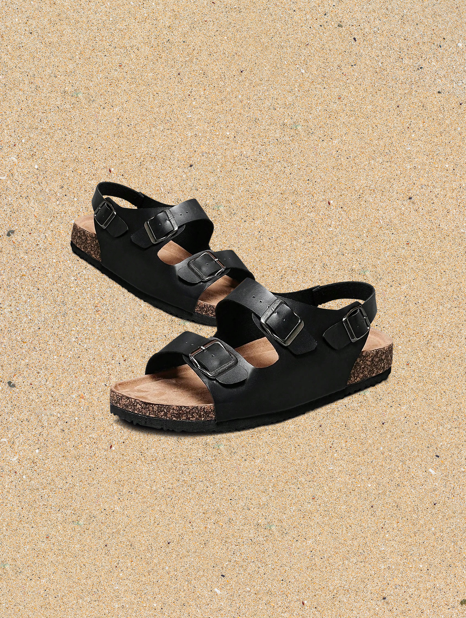 Mens-Black-Slip-On-Mule-Sandals-1.jpg Men's Black Slip-On Mule Sandals - Cork Footbed, EVA Outsole - Image 1