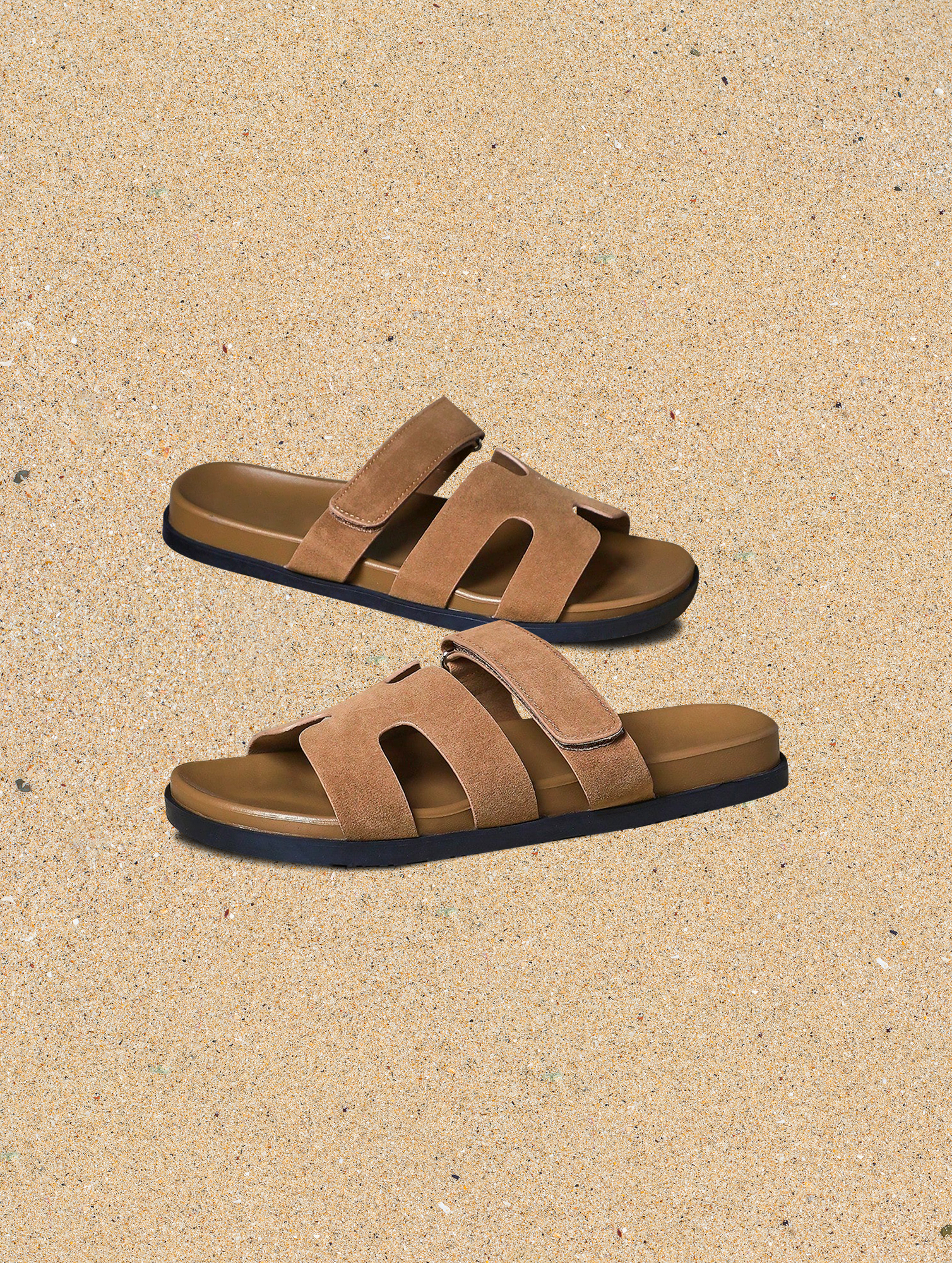 Mens-Taupe-Footbed-Sandals-1.jpg Men's Taupe Footbed Sandals - Ergonomic Support, PU Upper - Image 1